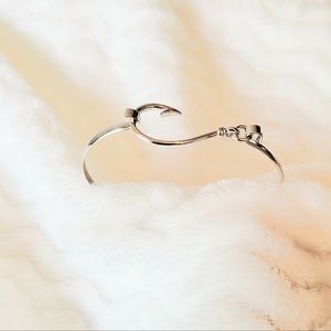 Rhodium Plated Fish Hook Bangle